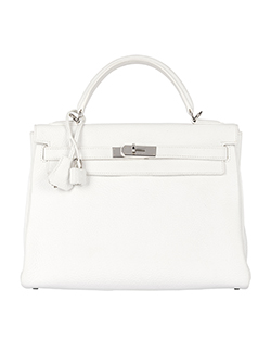Kelly 32 Veau Taurillon Clemence Leather In White,K Square,B,DB,Strap,PLK